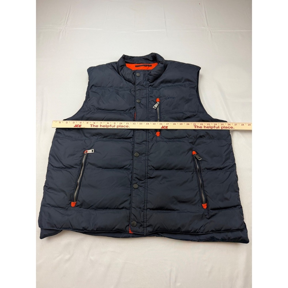 Orvis Puffer Vest Mens XL Navy Blue Orange Lining Down Filled Quilted Full Zip - Picture 3 of 12